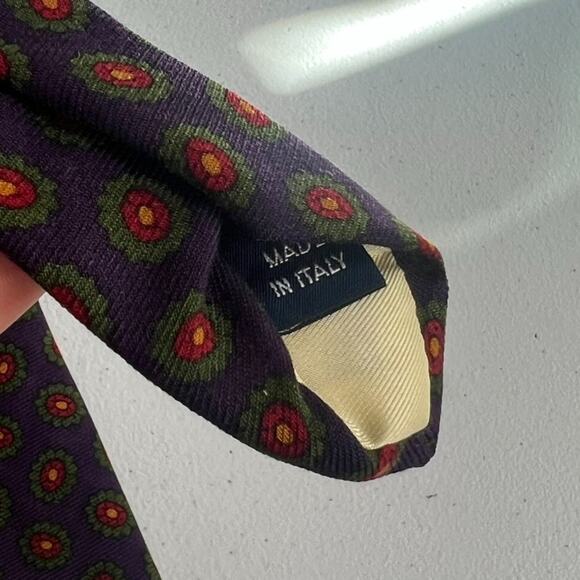 Polo by Ralph Lauren Men's Tie 57" Navy Blue Floral 100% Wool Handmade In Italy - Picture 6 of 14